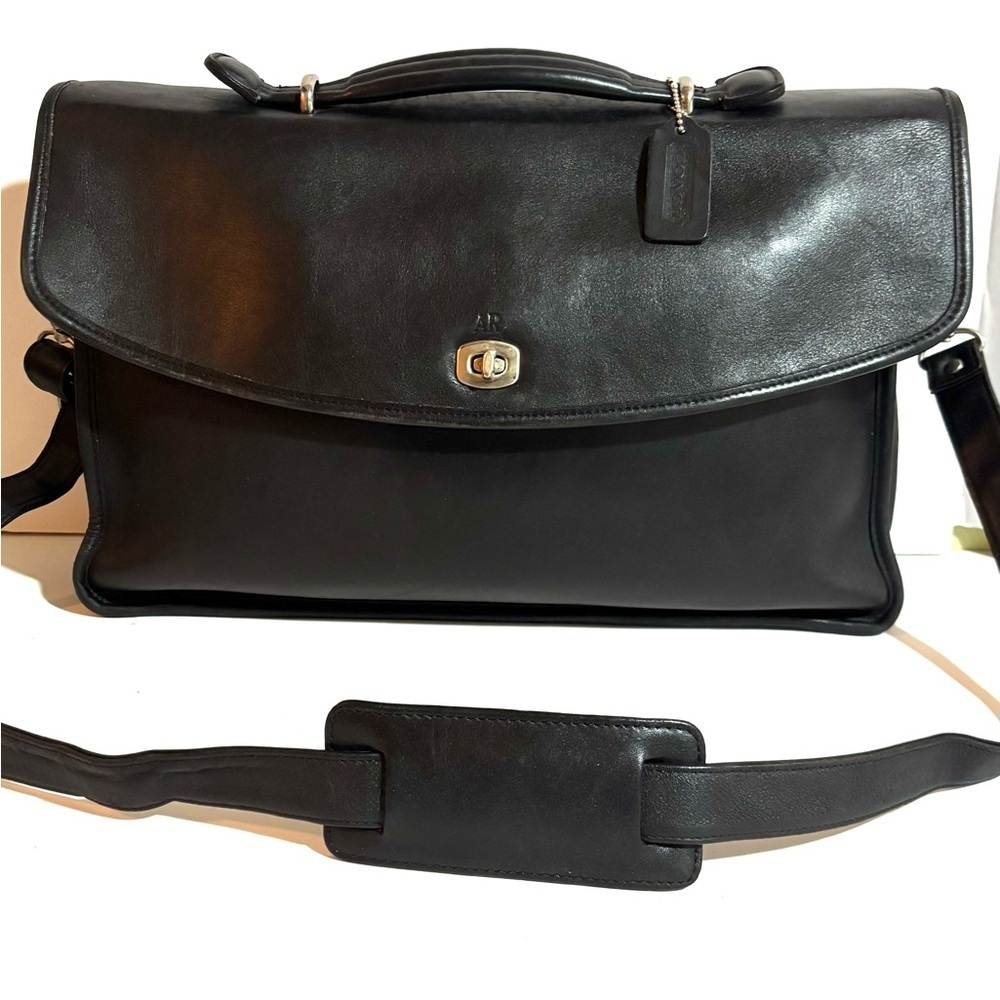 Coach vintage unisex Black  briefcase Leather shoulder Bag - Picture 2 of 11